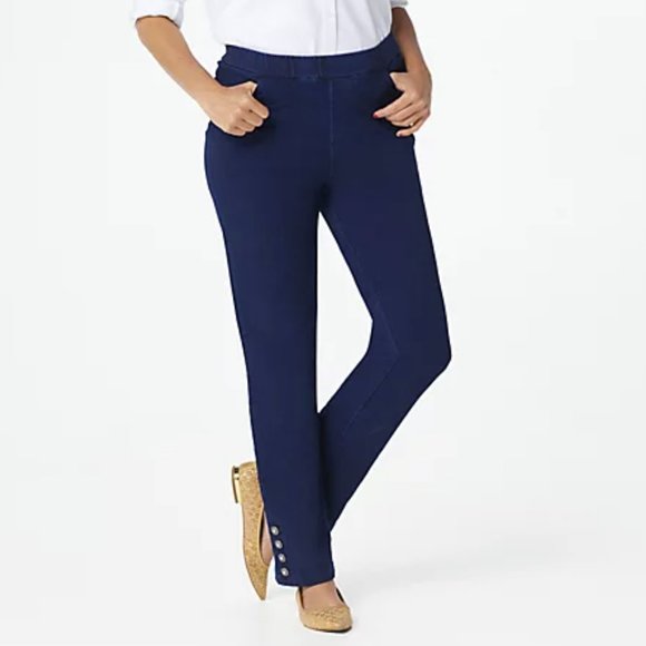 Denim & Co Comfy Knit Slim Leg Jeans with Buttons - Picture 1 of 2